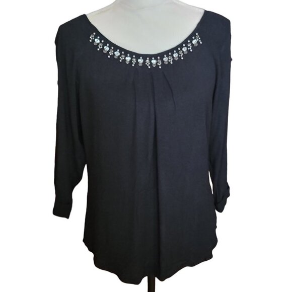 Ella Moss Black 3/4 Sleeve Embellished Top in Size Medium - Picture 1 of 5